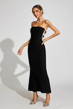 Jocelyn Bowknot-Side Bandage Strapless Maxi Dress in Black Avalabel