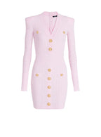 vicky v-neck button-detail ribbed mini dress in pink Avalabel