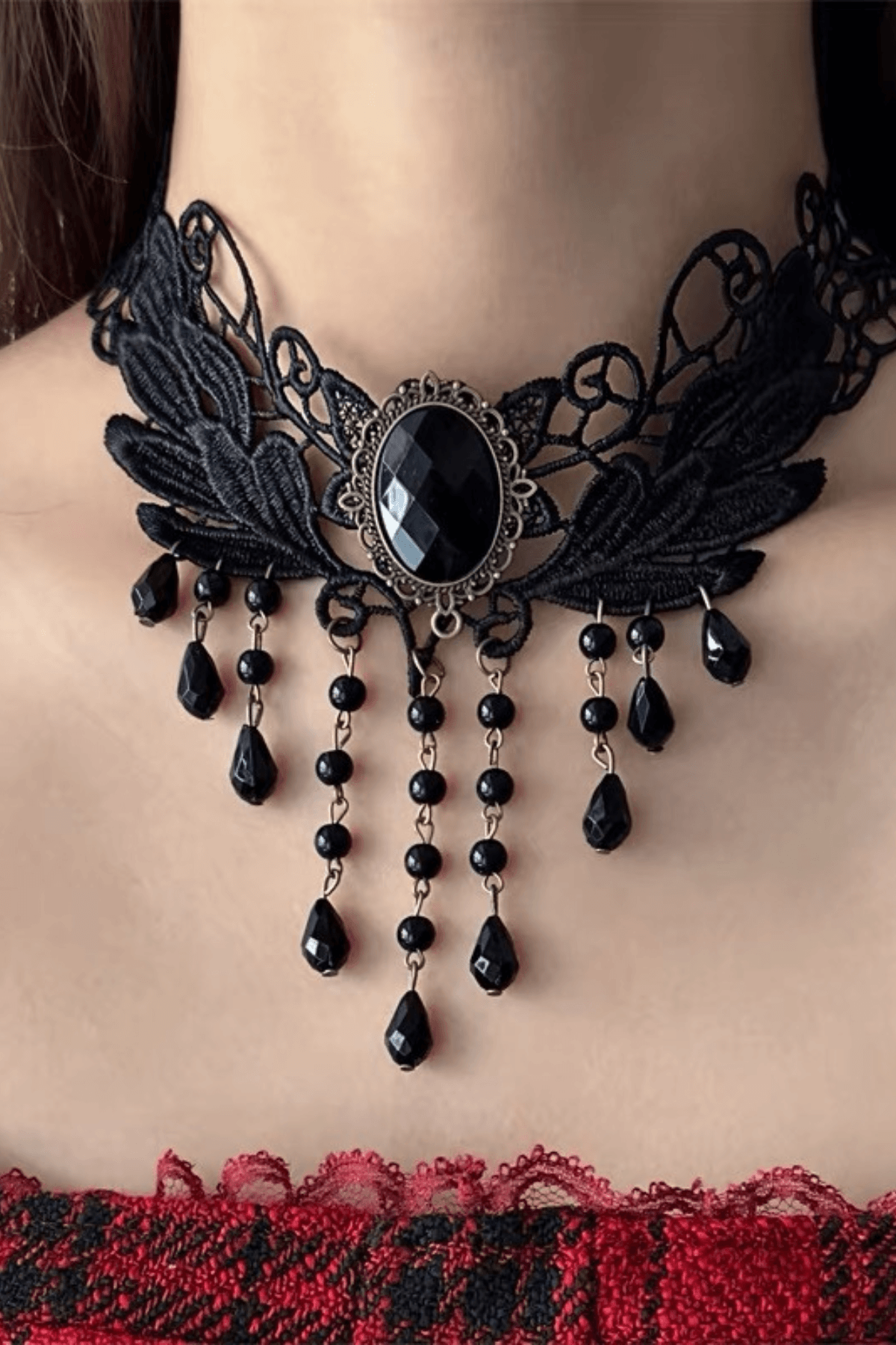 Gothic Black Lace Wing Choker Avalabel