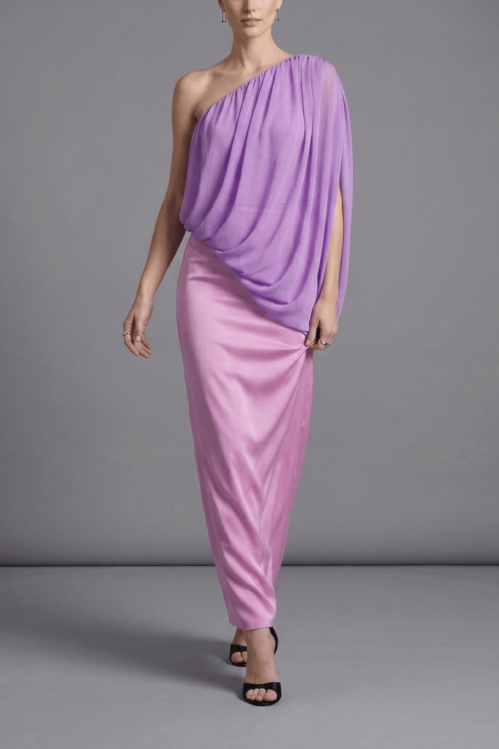 Audrey Lavender One Shoulder Draped Ruched Dress Avalabel