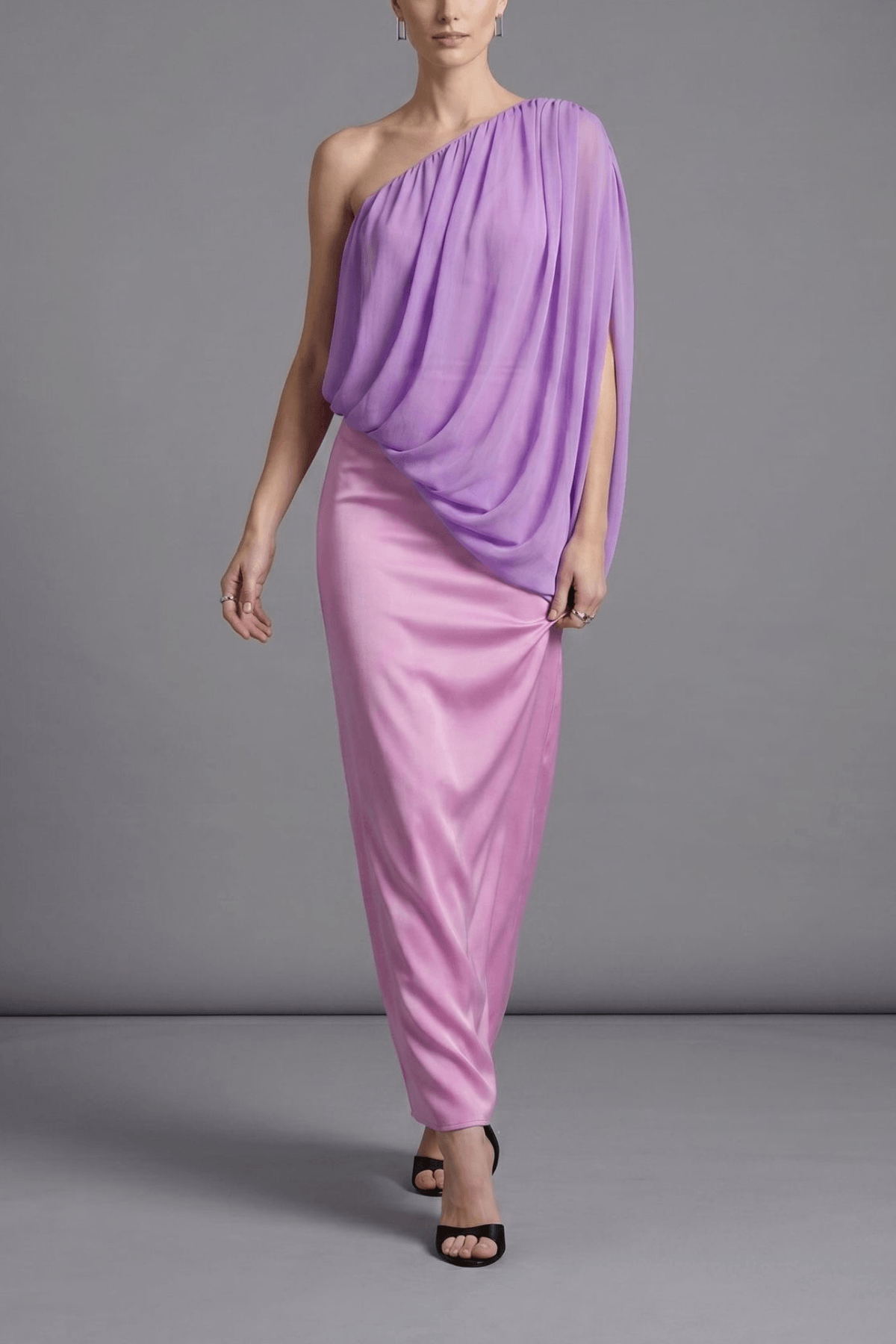 Audrey Lavender One Shoulder Draped Ruched Dress Avalabel