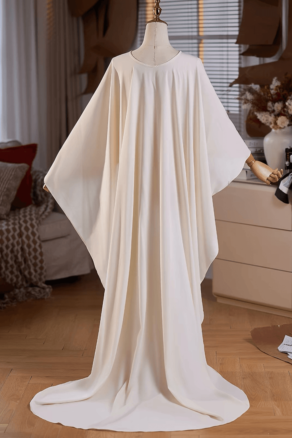 Cream Chiffon Flowy Cape Long Train Shawl Avalabel
