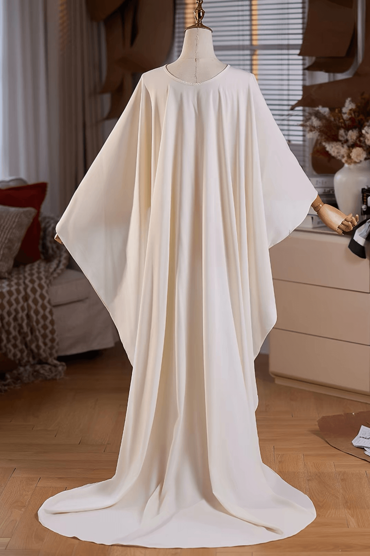 Cream Chiffon Flowy Cape Long Train Shawl Avalabel