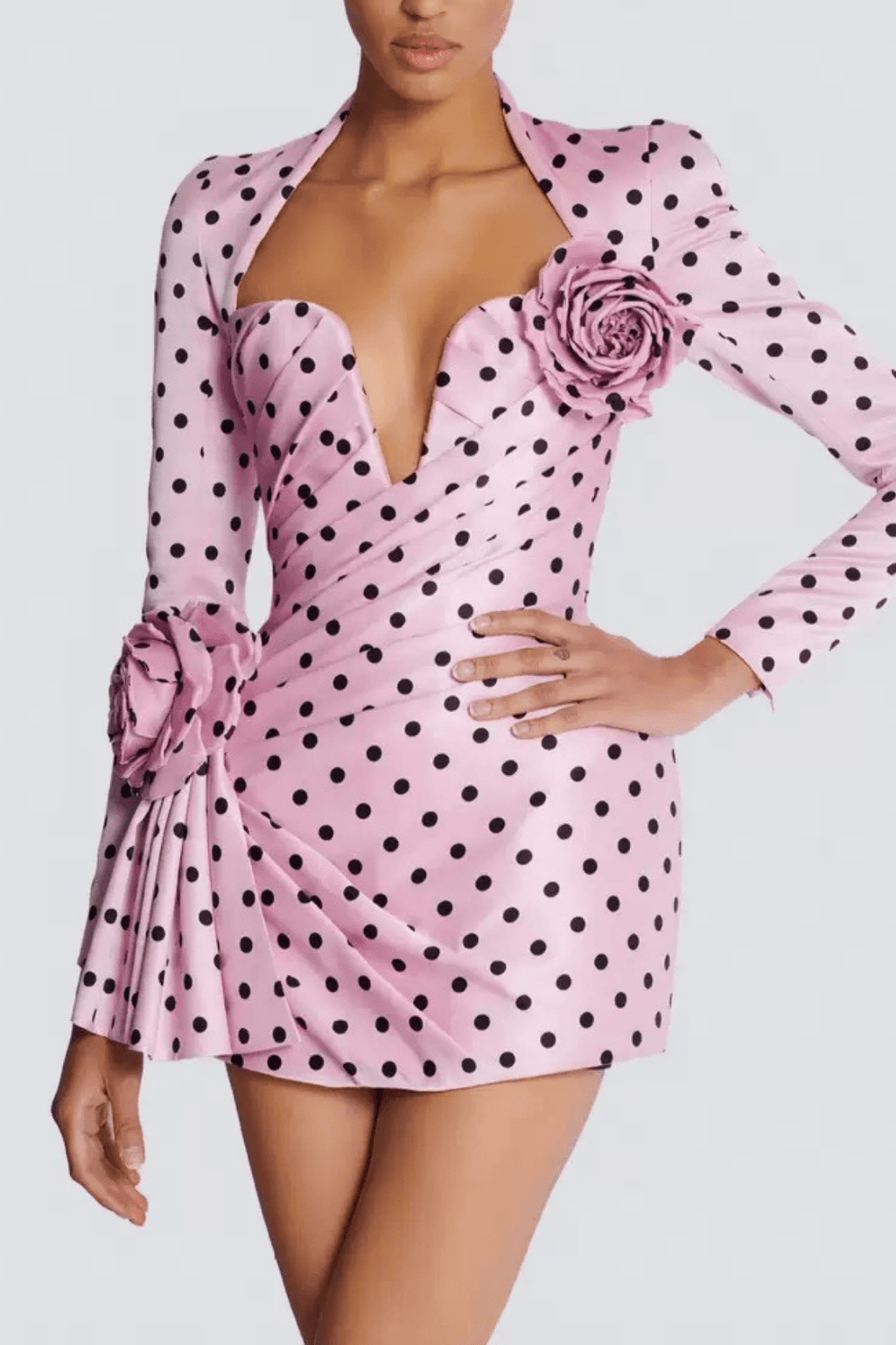 Kristin Pink Polka Dot Satin Mini Dress Avalabel