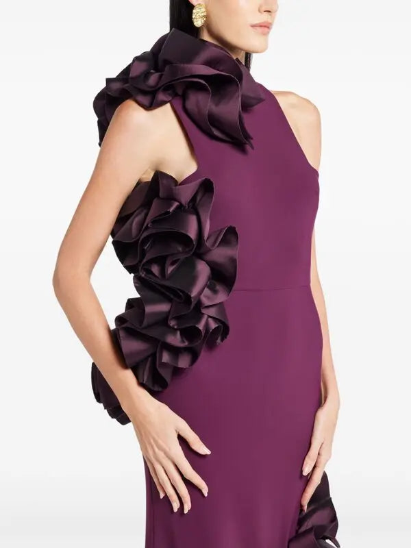 joanna ruffled-appliqué bodycon gown Claret Avalabel