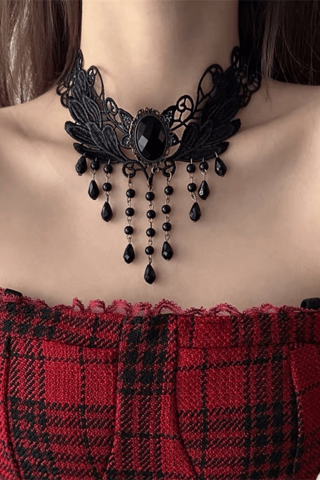 Gothic Black Lace Wing Choker Avalabel