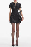 Janice Black Sequin Tweed Bow Mini Dress Avalabel
