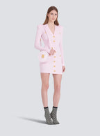 vicky v-neck button-detail ribbed mini dress in pink Avalabel