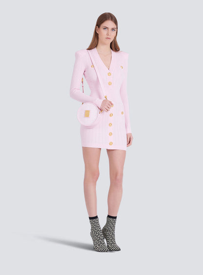 vicky v-neck button-detail ribbed mini dress in pink