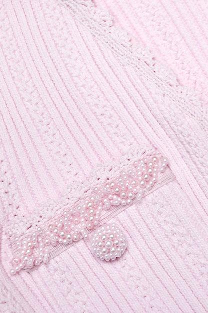xylia Pink Pearl Trim v-neck Knit Mini Dress