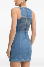 selena buttoned lace-up sleeveless mini dress in navy blue Avalabel