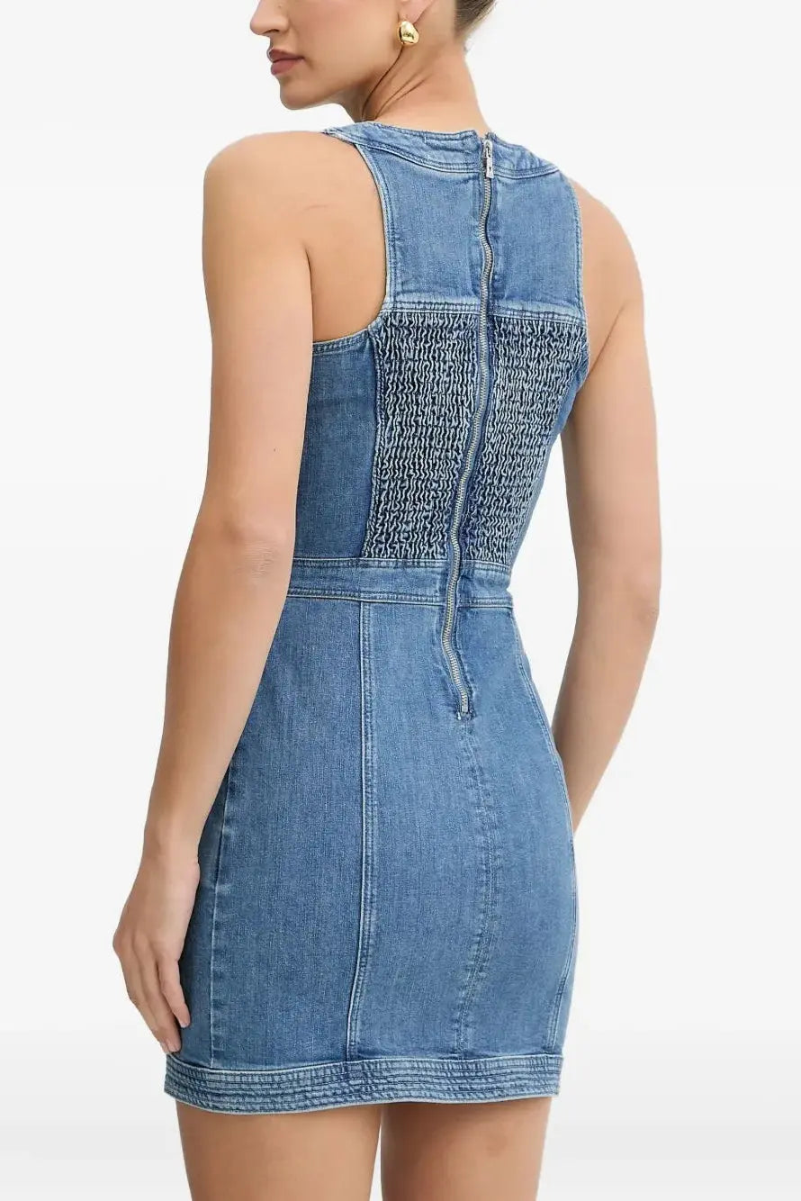selena buttoned lace-up sleeveless mini dress in navy blue Avalabel