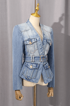 Cheri Washed Denim Deep V Belted Jacket Avalabel
