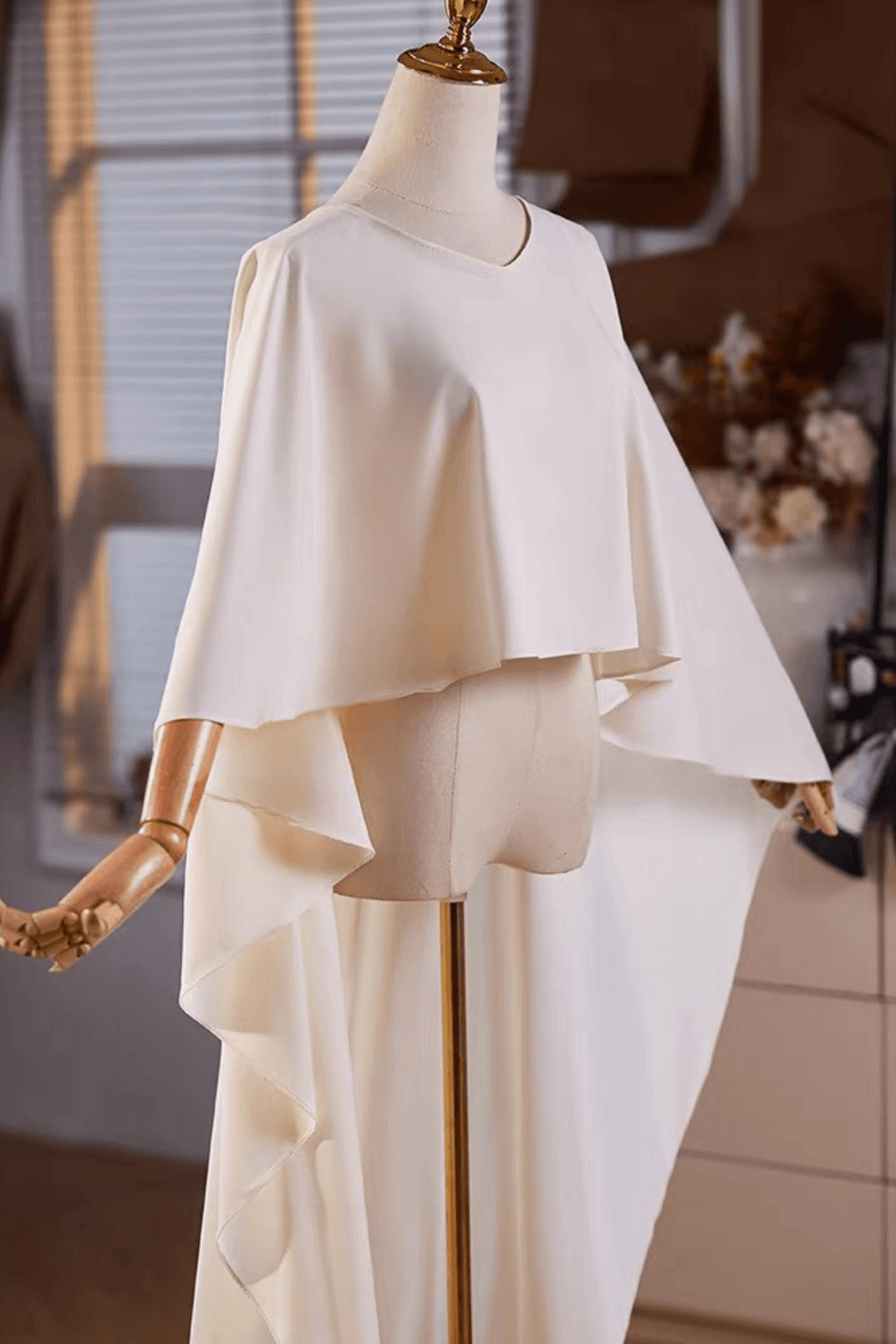 Cream Chiffon Flowy Cape Long Train Shawl Avalabel