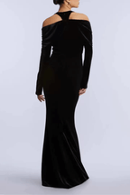 Jenny Black Velvet Cold Shoulder Deep V Maxi Dress Avalabel