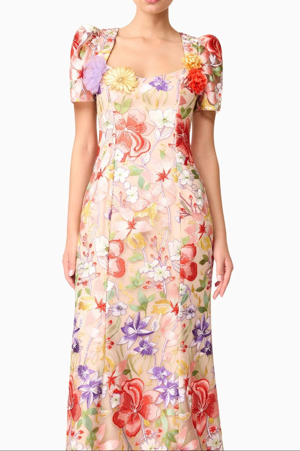 trista multicolor Square Neck backless Mesh Embroidered Fishtail maxi Dress Avalabel