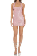 virginia Sequin Halter backless mini Dress in Pink Avalabel