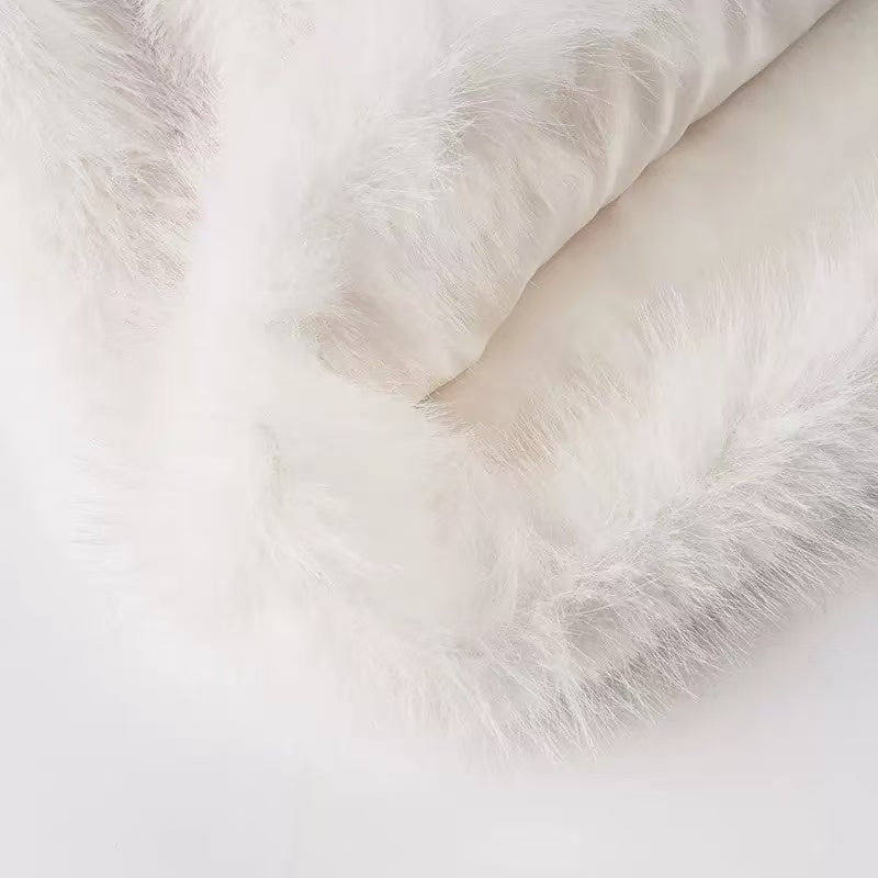 White Strapless faux fur slim mini dress Avalabel