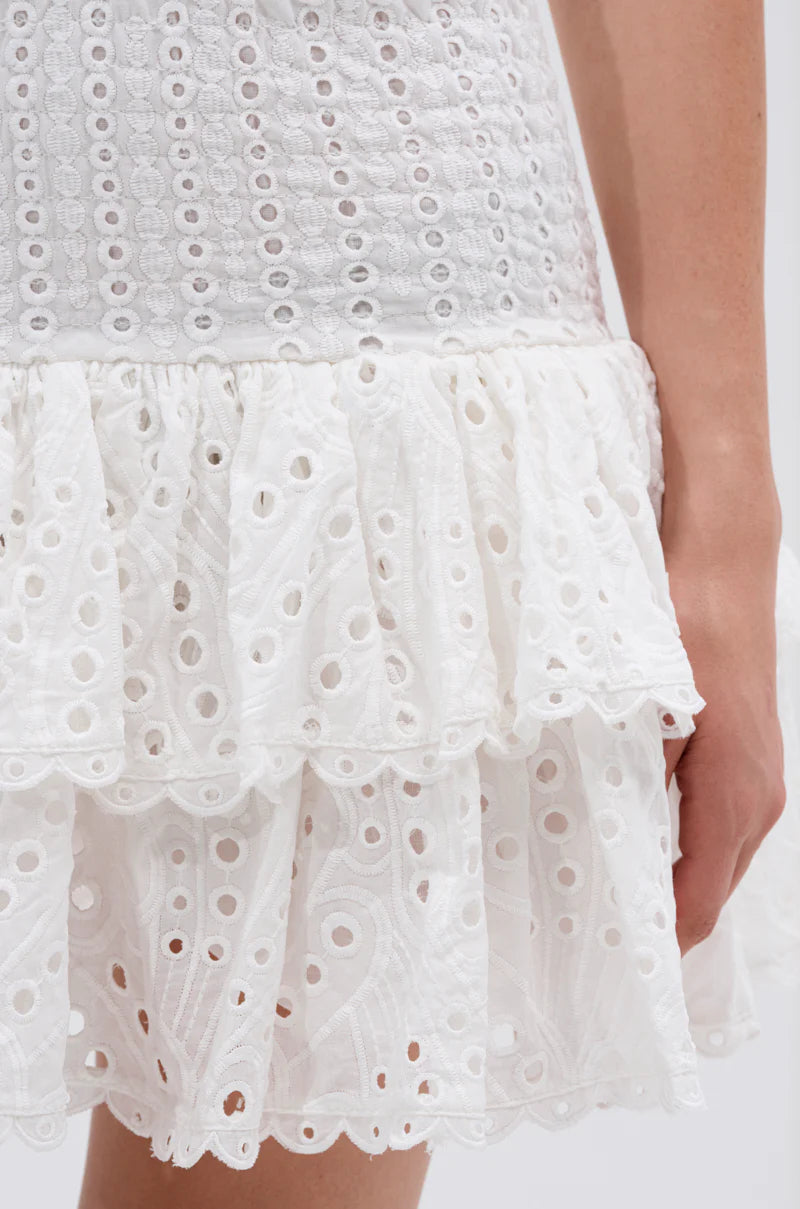 eyelet layered strapless mini dress in white Avalabel