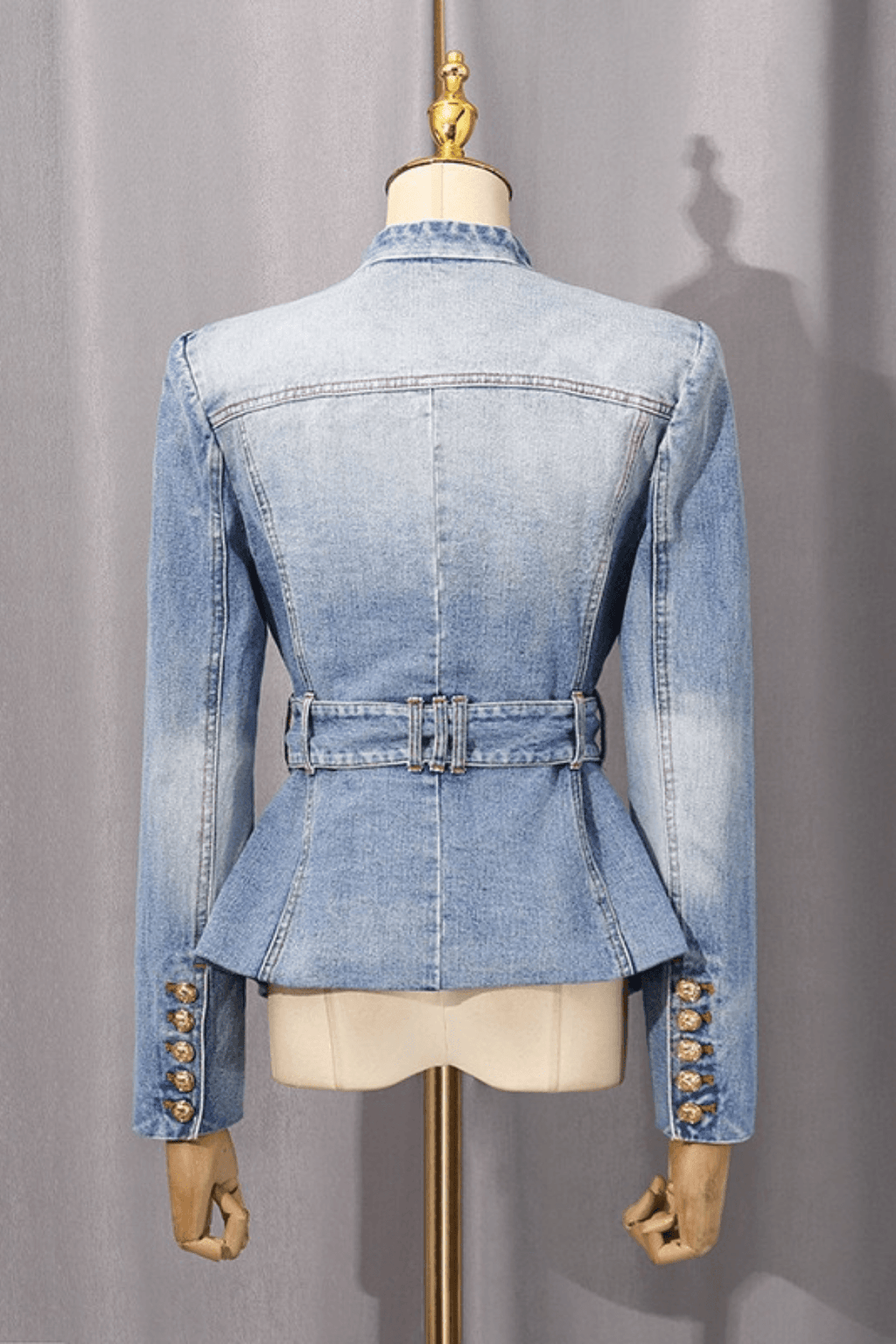 Cheri Washed Denim Deep V Belted Jacket Avalabel