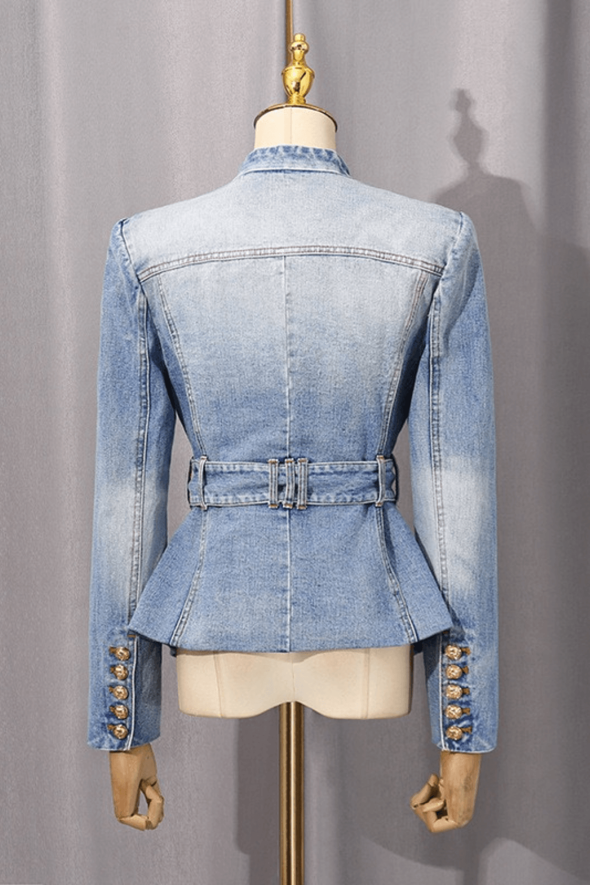 Cheri Washed Denim Deep V Belted Jacket Avalabel