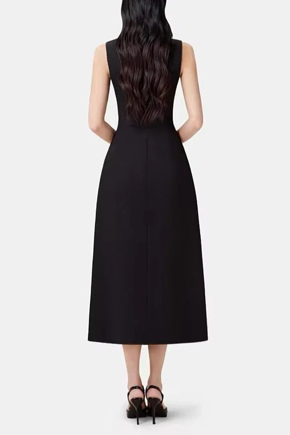 Asymmetric Collar Blazer Midi Dress in Black Avalabel