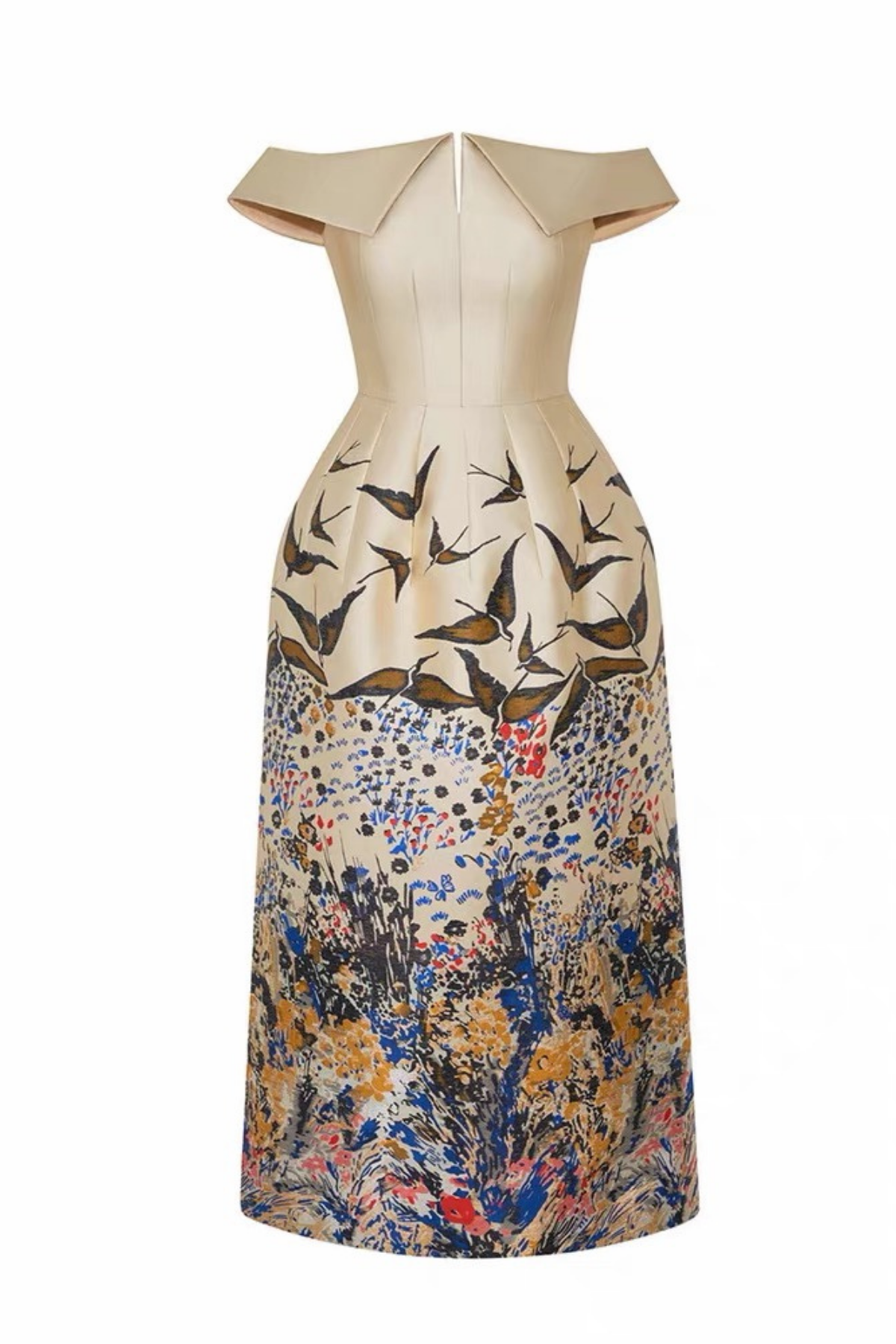 Vintage Off-Shoulder Waisted Print Formal Dress Avalabel