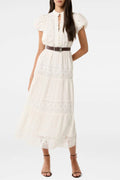 White Adelaide Lace Belted Trim Midi Dress Avalabel