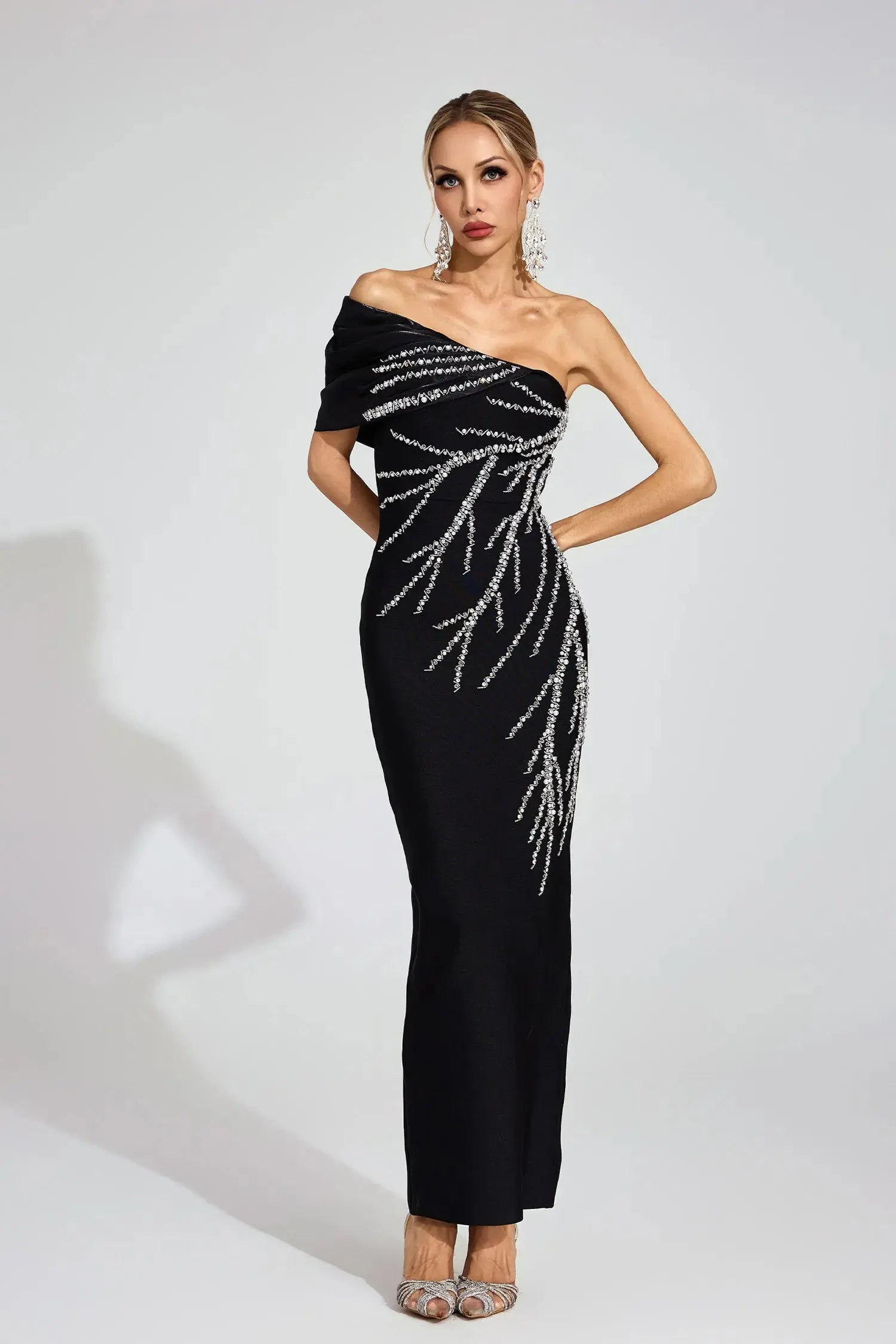 Xaviera Black Diamond Bandage Strapless Maxi Dress Avalabel