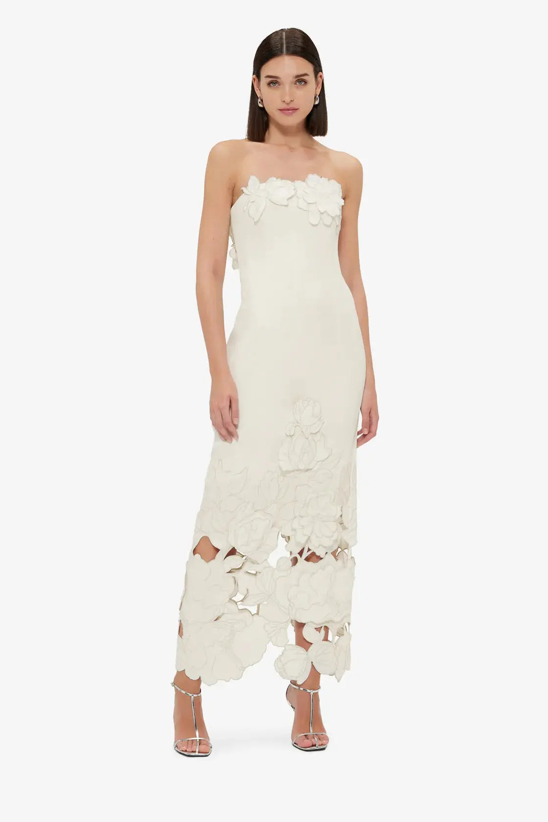 louise Appliqué Bustier Maxi Dress in white Avalabel