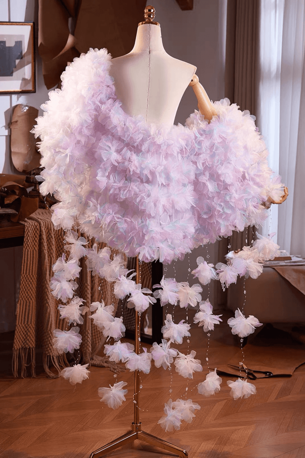 Fairy 3D Flower Crystal Tulle Cape Shawl Avalabel