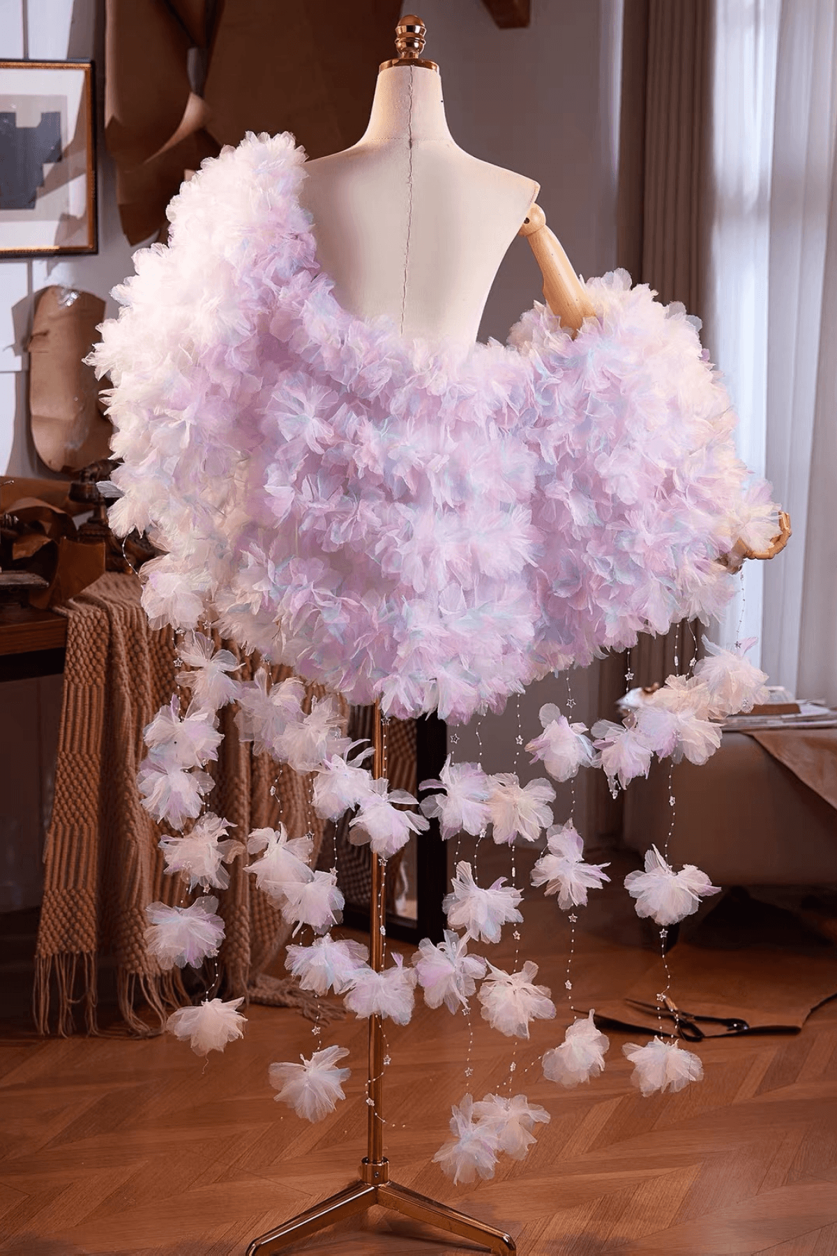 Fairy 3D Flower Crystal Tulle Cape Shawl Avalabel