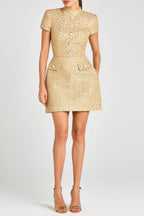 tiffany pearl-embellished tweed mini dress in gold Avalabel