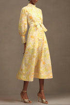 xaviera Long Sleeve Floral Printed Chiffon Maxi Dress in yellow Avalabel