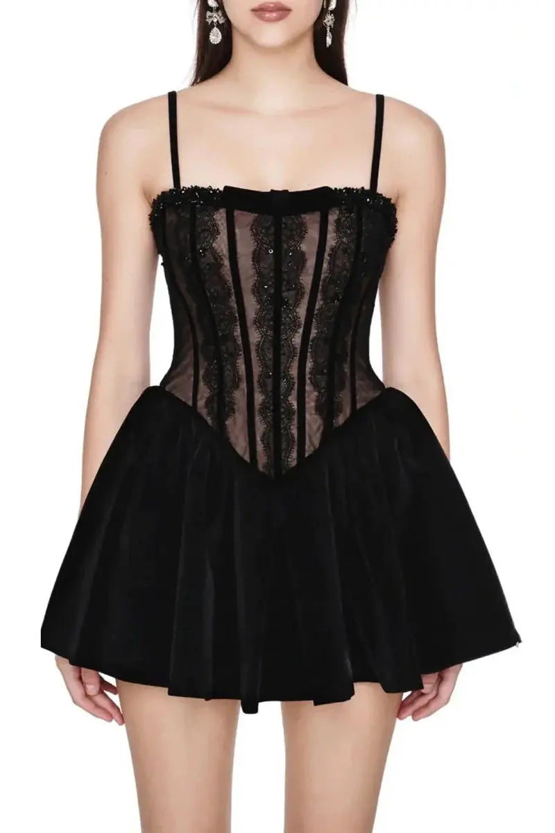 rebecca Black Corset Lace Flare Mini Dress Avalabel