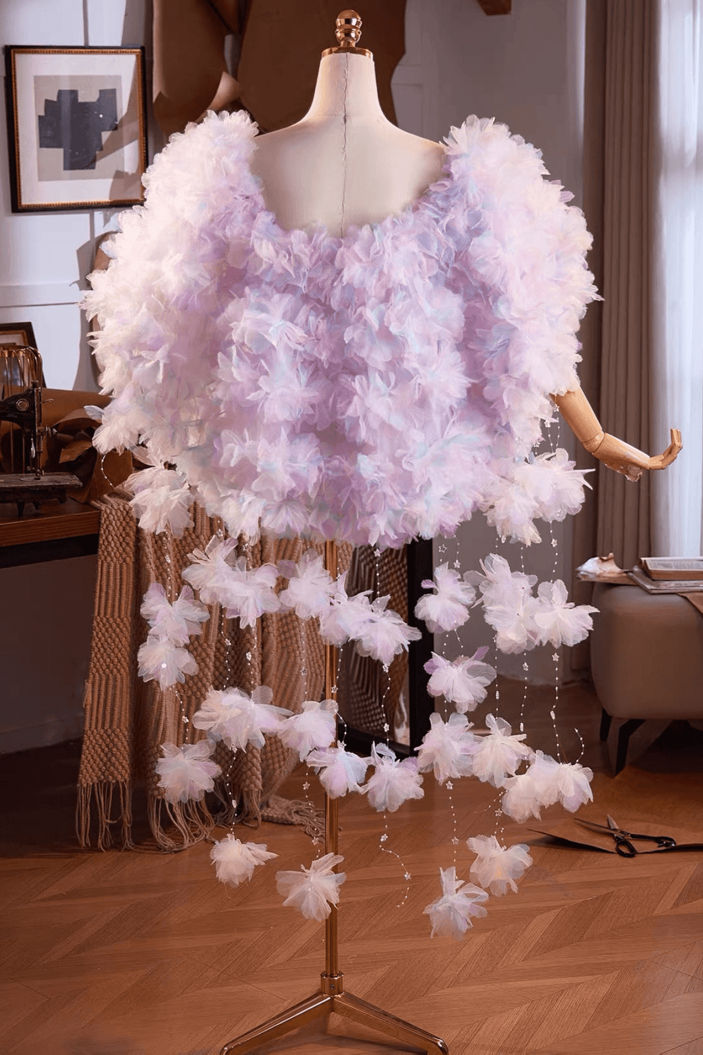 Fairy 3D Flower Crystal Tulle Cape Shawl Avalabel