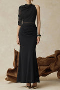 christine Off-shoulder pleated two-piece mermaid skirt in black Avalabel