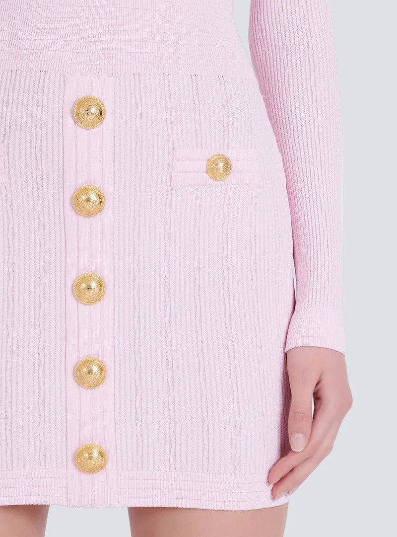 vicky v-neck button-detail ribbed mini dress in pink Avalabel