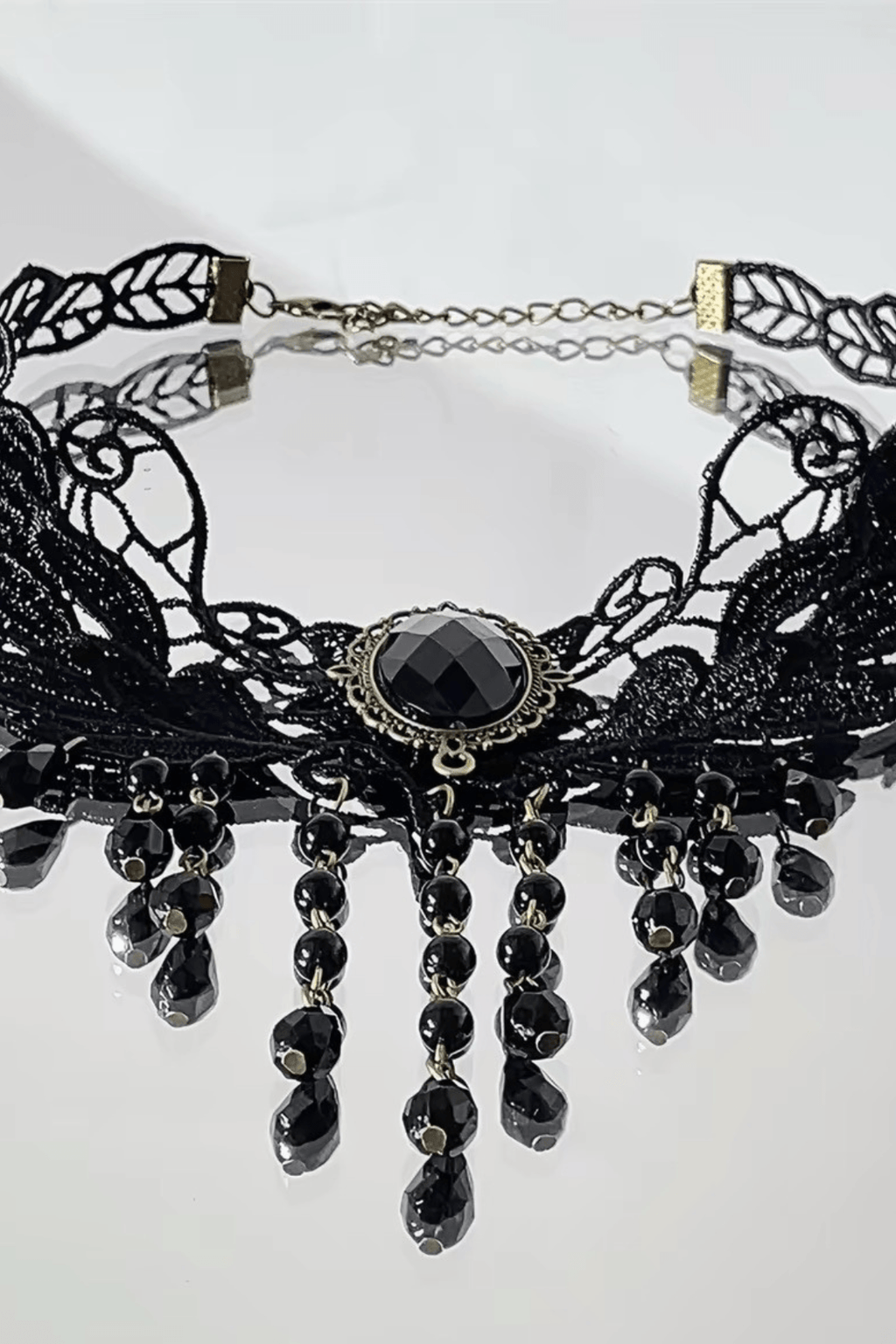 Gothic Lace Bracelet with Attached Ring Chain Avalabel