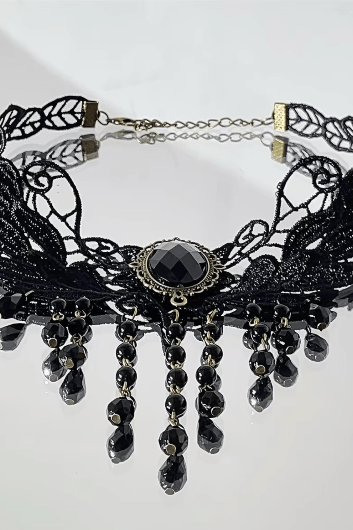 Gothic Lace Bracelet with Attached Ring Chain Avalabel