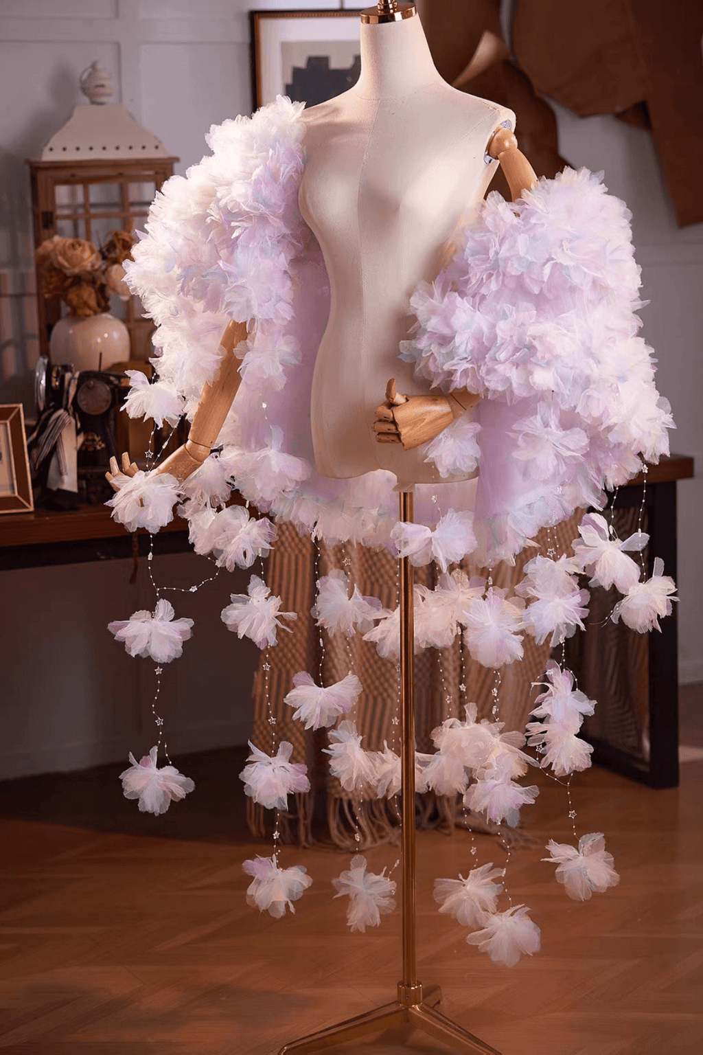 Fairy 3D Flower Crystal Tulle Cape Shawl Avalabel