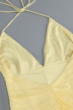 Dulce Yellow Halter Lace Asymmetrical Dress Avalabel