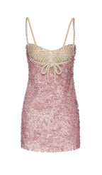 EMBELLISHED SEQUIN MINI DRESS IN PINK Avalabel