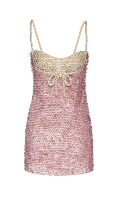 EMBELLISHED SEQUIN MINI DRESS IN PINK Avalabel