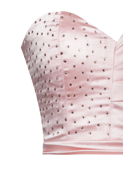 Pink Strapless Satin Bodycon Mini Dress