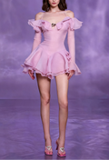 RUFFLED HALTER MINI DRESS IN PINK Avalabel