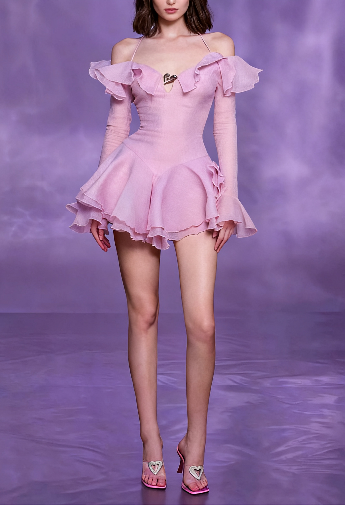 RUFFLED HALTER MINI DRESS IN PINK Avalabel