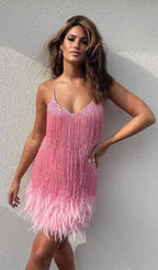 PINK TASSEL FEATHER MINI DRESS Avalabel