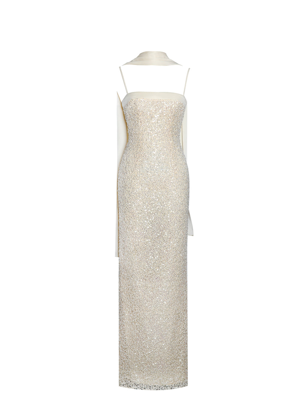 Raizel Gold Beaded Sequin Bodycon Gown with Scarf Avalabel