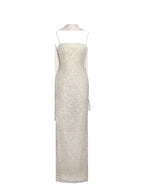 Raizel Gold Beaded Sequin Bodycon Gown with Scarf Avalabel